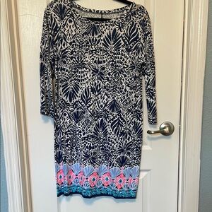 Lilly Pulitzer Navy and Pink Patterned Long Sleeve Dress